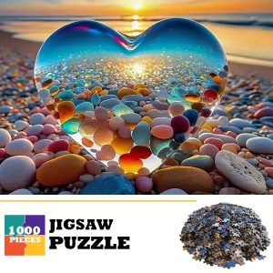 1000-Piece Heart-Shaped Sunset Beach Scene Jigsaw Puzzle