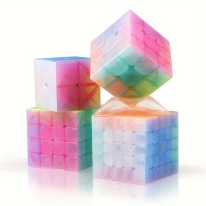 Set of 4 Speed Cubes: Vibrant, non-sticker 2x2, 3x3, 4x4, 5x5 cubes for brain teasers and competitions.